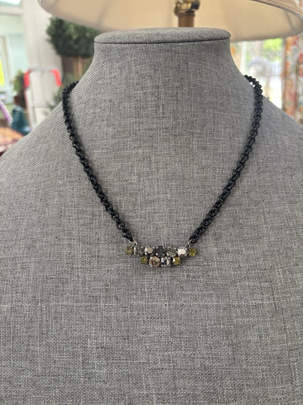 Sabika Crystal Pendant Necklace Black Silver Signed Lobster Closure